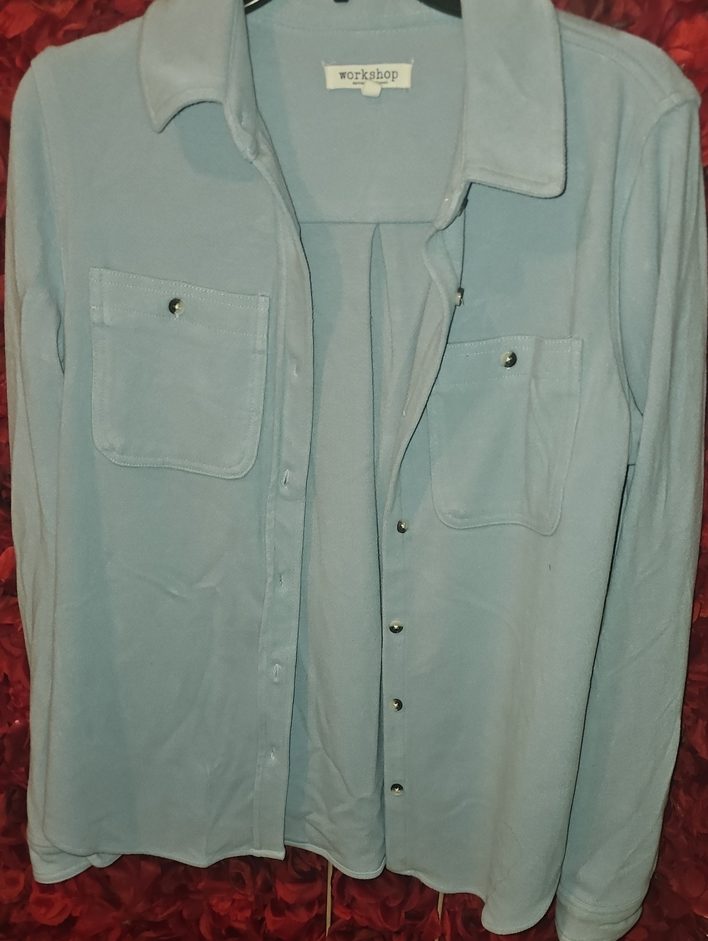 Workshop Republic Women's Clothing Light Blue Shacket Button Down Shirt Medium